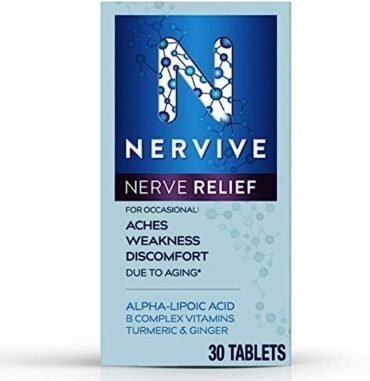 Nervive Nerve Relief, with Alpha Lipoic Acid, to help Reduce Nerve Aches, Weakness, & Discomfort in Fingers, Hands, Toes, & Feet*†, ALA, Vitamins B12, B6, & B1, Turmeric, Ginger, 30 Daily Tablets