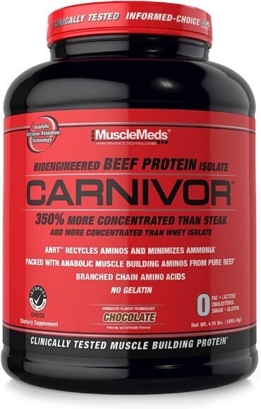 MuscleMeds, Carnivor Beef Protein Isolate Powder 56 Servings, Chocolate, 72 Ounce,4.19 Pound (Pack of 1),002542