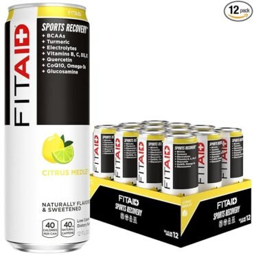 FITAID Recovery Blend, BCAAs, Glucosamine, Electrolytes, Omega-3s, Green Tea, 100% Clean, Paleo, Vegan & Gluten-Free, No Artificial Flavors or Sweeteners, 12-oz. cans (Pack of 12)