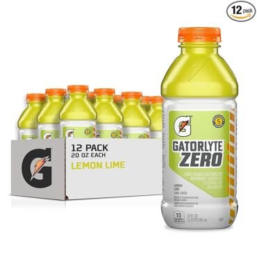 Gatorlyte Zero Electrolyte Beverage, Lemon Lime, Zero Sugar Hydration, Specialized Blend of 5 Electrolytes, No Artificial Sweeteners or Flavors, 20oz Bottles (12 Pack)​