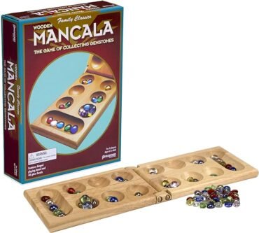 Pressman Mancala - Real Wood Folding Set, with Multicolor Stones by Pressman, 2 players