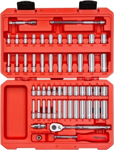 TEKTON 1/4 Inch Drive 6-Point Socket and Ratchet Set, 55-Piece (5/32-9/16 in., 4-14 mm) | SKT05301