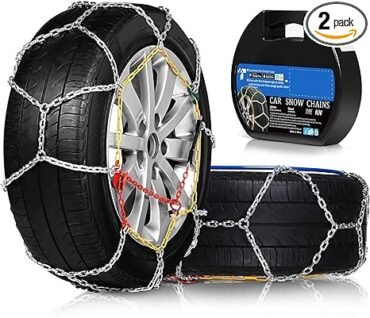 FLYSWAN Snow Tire Chains for Car SUV Pickup Trucks, Choose Your Size from The Picture, Set of 2 - KN100