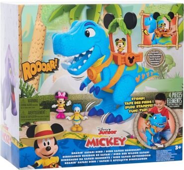 Disney Junior Mickey Mouse Funhouse Roarin' Safari Dino, 4-piece Figures and Playset, Dinosaur, Officially Licensed Kids Toys for Ages 3 Up