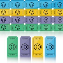PM Company 1000 pcs Raffle Tickets, Smile, Single Raffle Tickets (Blue/Yellow/Purple/Green) 250 Tickets Per Color, for Events, Carnivals, Entry, Class Rewards, Prizes